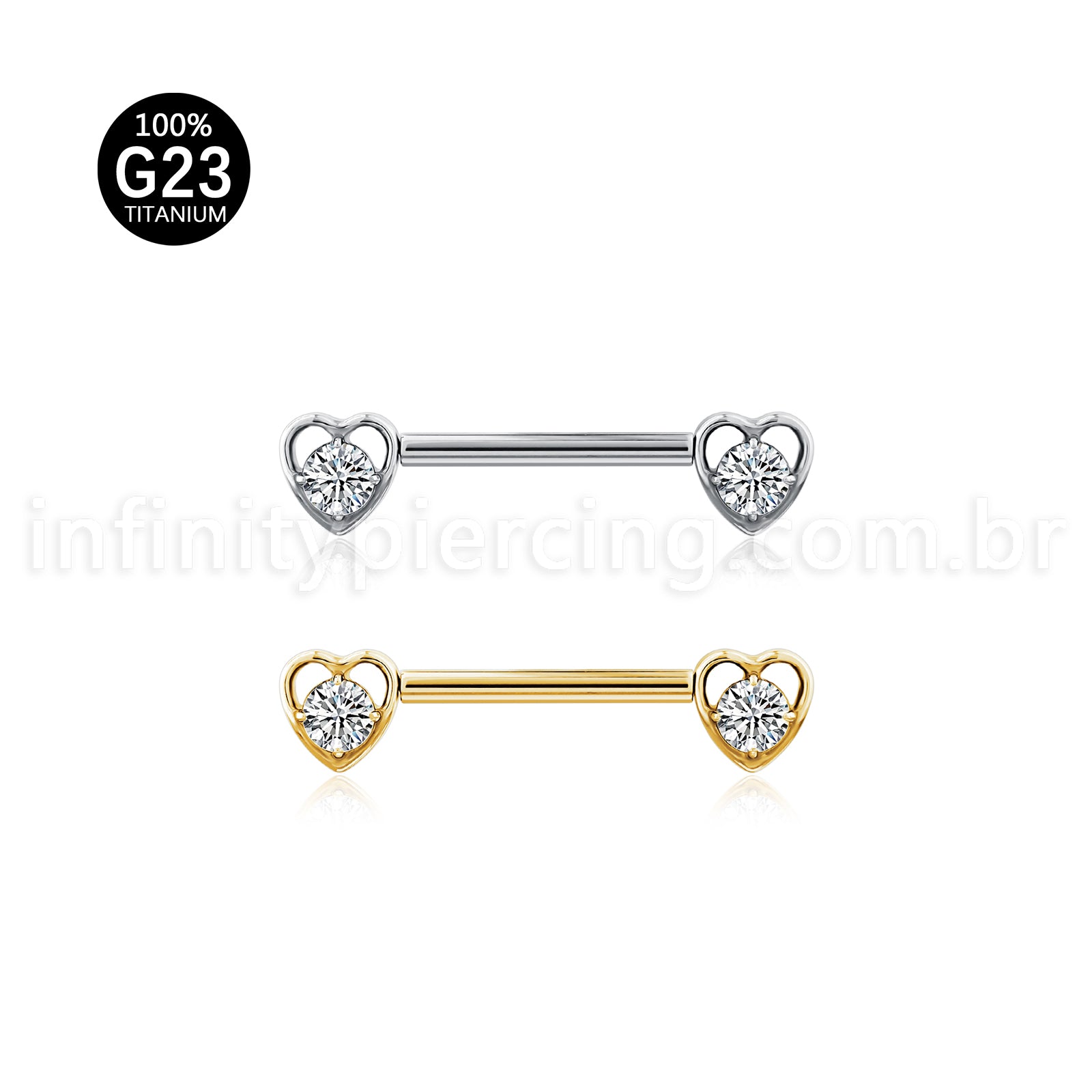 Piercing Barbell Titânio Push Pin Coração Zircônia